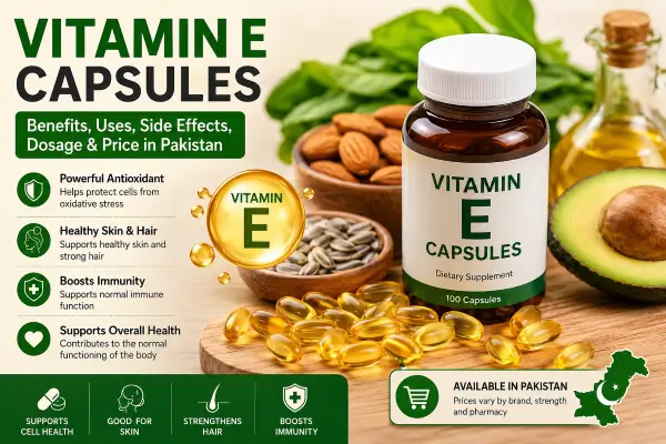 Vitamin E capsules and vitamin E rich foods for health and nutrition